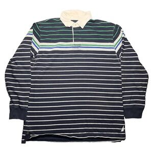 VTG Nautica Rugby Shirt Mens XL Blue Green Striped Polo Long Sleeve Sailing Y2k